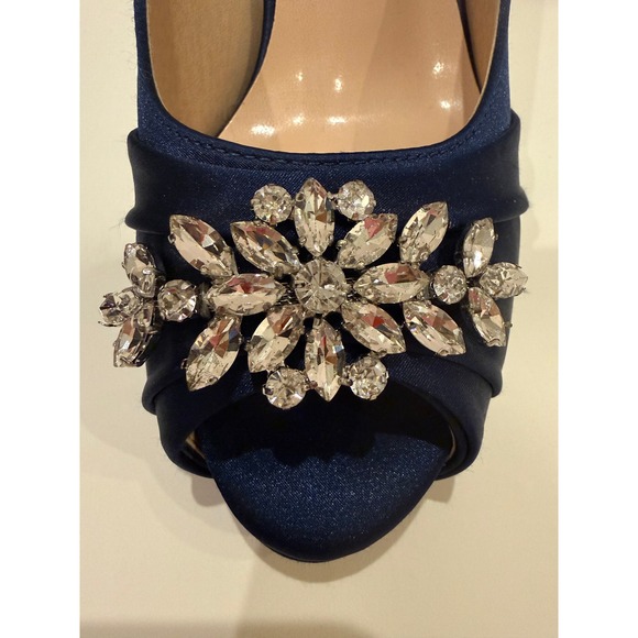 erijunor Womens Navy Blue Embellished Peep Toe Heels Size Unknown - Picture 2 of 8